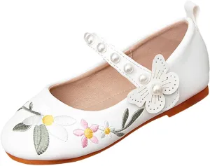 Toddler Girl Sandals Girls White Princess Shoes Embroidered Cute Children's Shoes Little Girl Bow Pearl Flat Kids Closed Toe Water Sandal