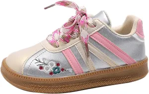 Toddler Kids Casual Sneakers Breathable Non-Slip Tennis Walking Shoes Embroidery Leather Suede Fabric Flats Sneakers