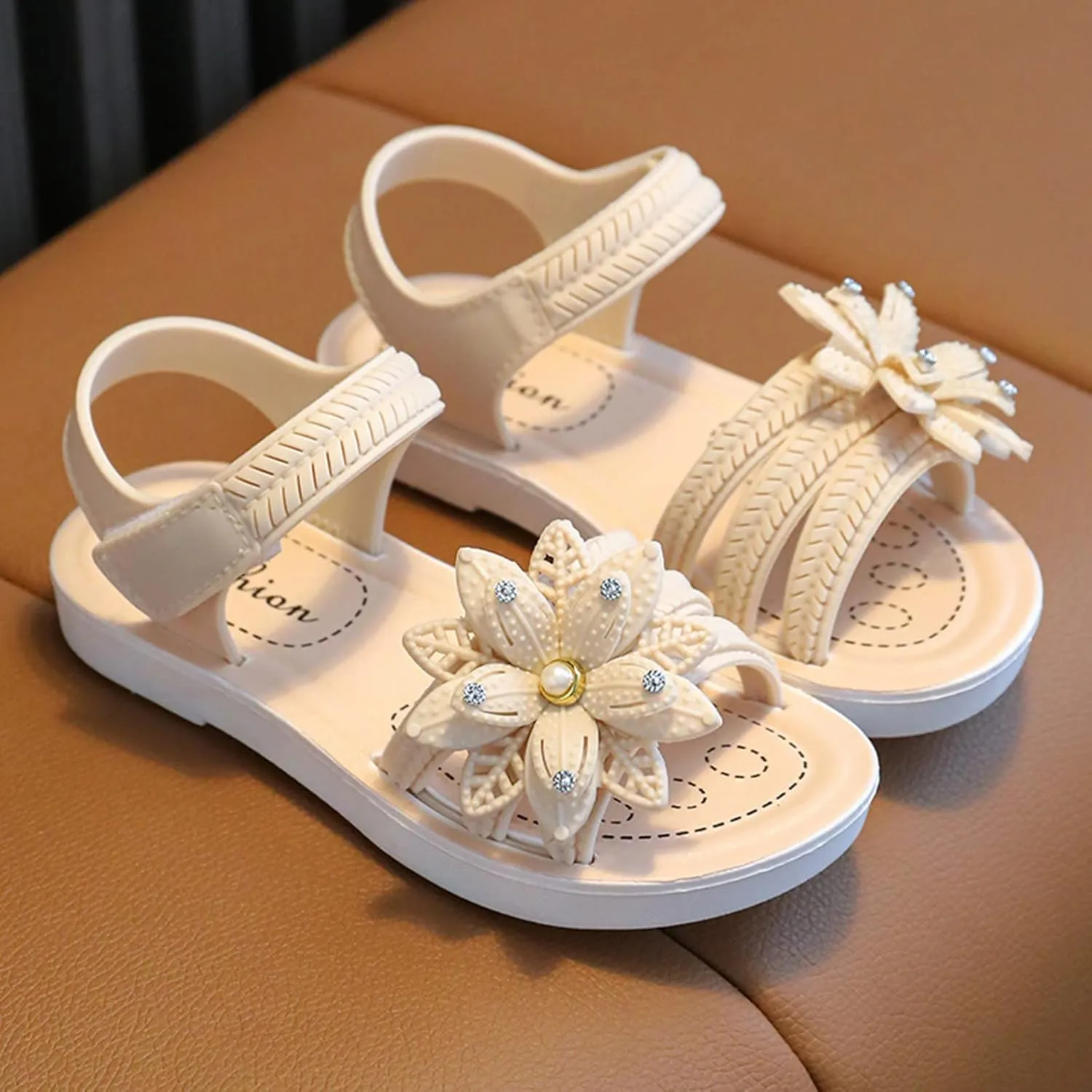 Toddler Little Girls Glitter Flower Open-Toe Flat Dress Sandals Summer Soft Bottom Comfortable Casual Shoes