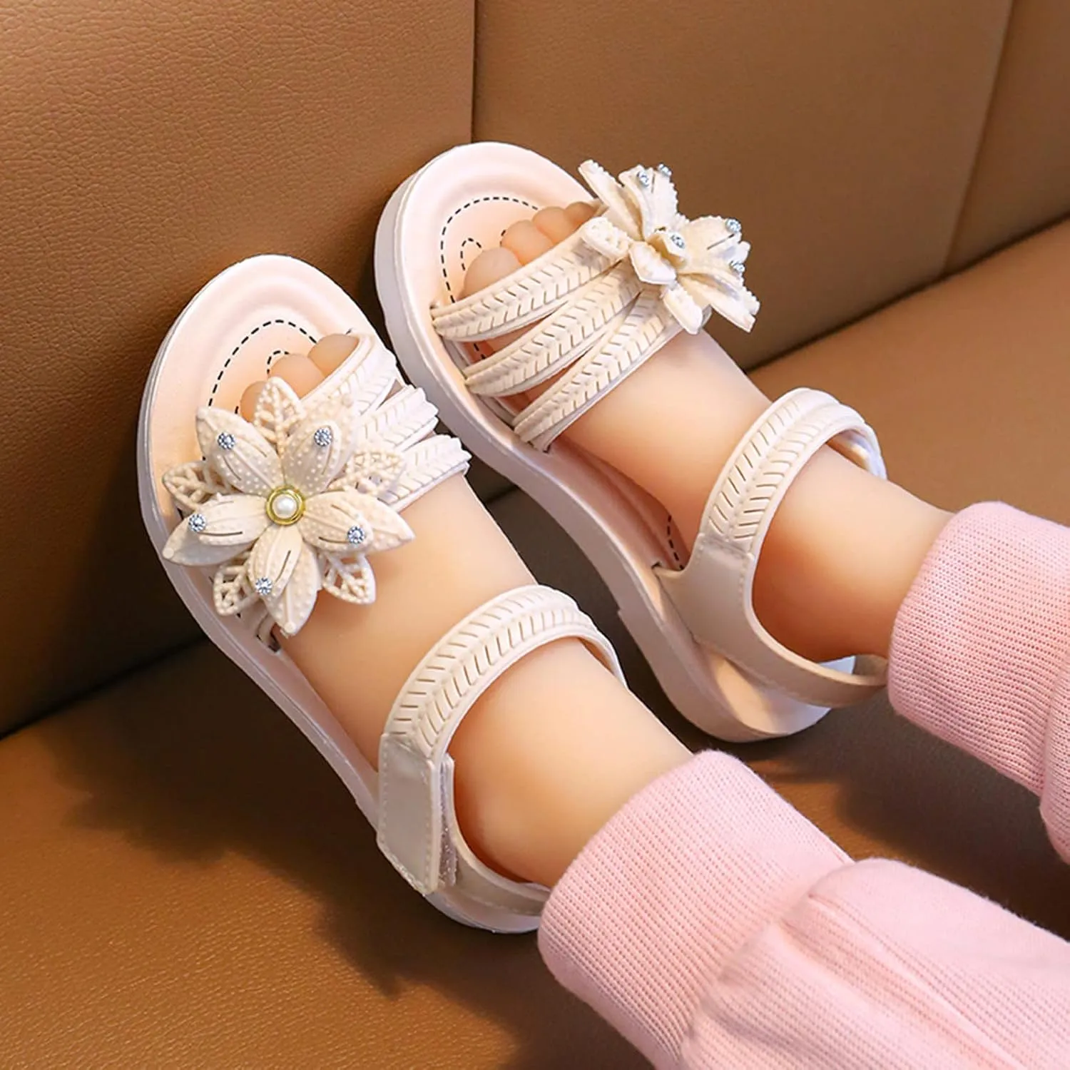 Toddler Little Girls Glitter Flower Open-Toe Flat Dress Sandals Summer Soft Bottom Comfortable Casual Shoes