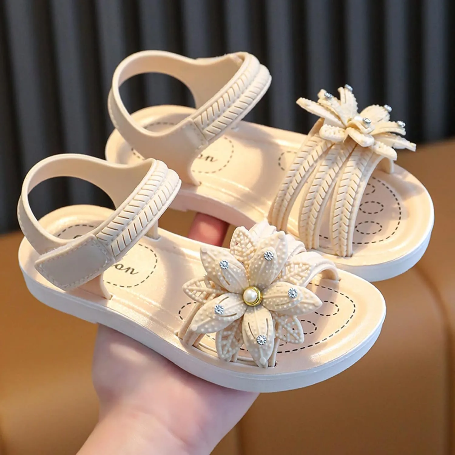 Toddler Little Girls Glitter Flower Open-Toe Flat Dress Sandals Summer Soft Bottom Comfortable Casual Shoes