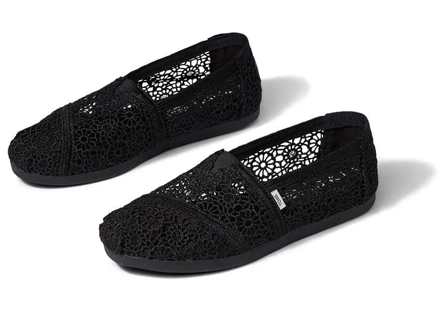 TOMS Womens Moroccan Crochet Alpargata Espadrille - Black