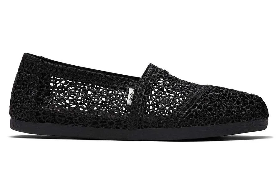 TOMS Womens Moroccan Crochet Alpargata Espadrille - Black