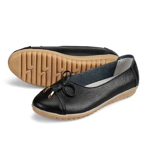 US Size 5-10 Women Flat Casual Outdoor Leather Round Toe Soft Comfortable Slip On Flats Shoes