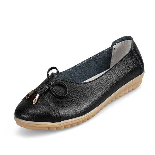 US Size 5-10 Women Flat Casual Outdoor Leather Round Toe Soft Comfortable Slip On Flats Shoes