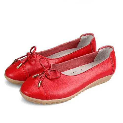 US Size 5-10 Women Flat Casual Outdoor Leather Round Toe Soft Comfortable Slip On Flats Shoes