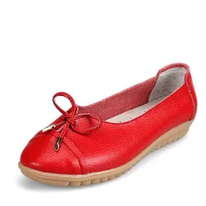 US Size 5-10 Women Flat Casual Outdoor Leather Round Toe Soft Comfortable Slip On Flats Shoes