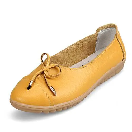 US Size 5-10 Women Flat Casual Outdoor Leather Round Toe Soft Comfortable Slip On Flats Shoes