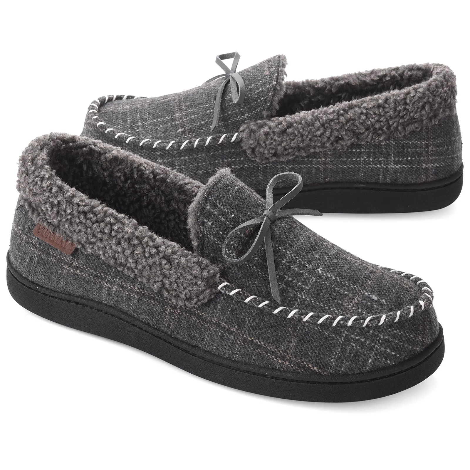 VONMAY Men's Moccasin Slippers Comfort Polar Fleece House Shoes Warm Flannel Lining Memory Foam Indoor & Outdoor