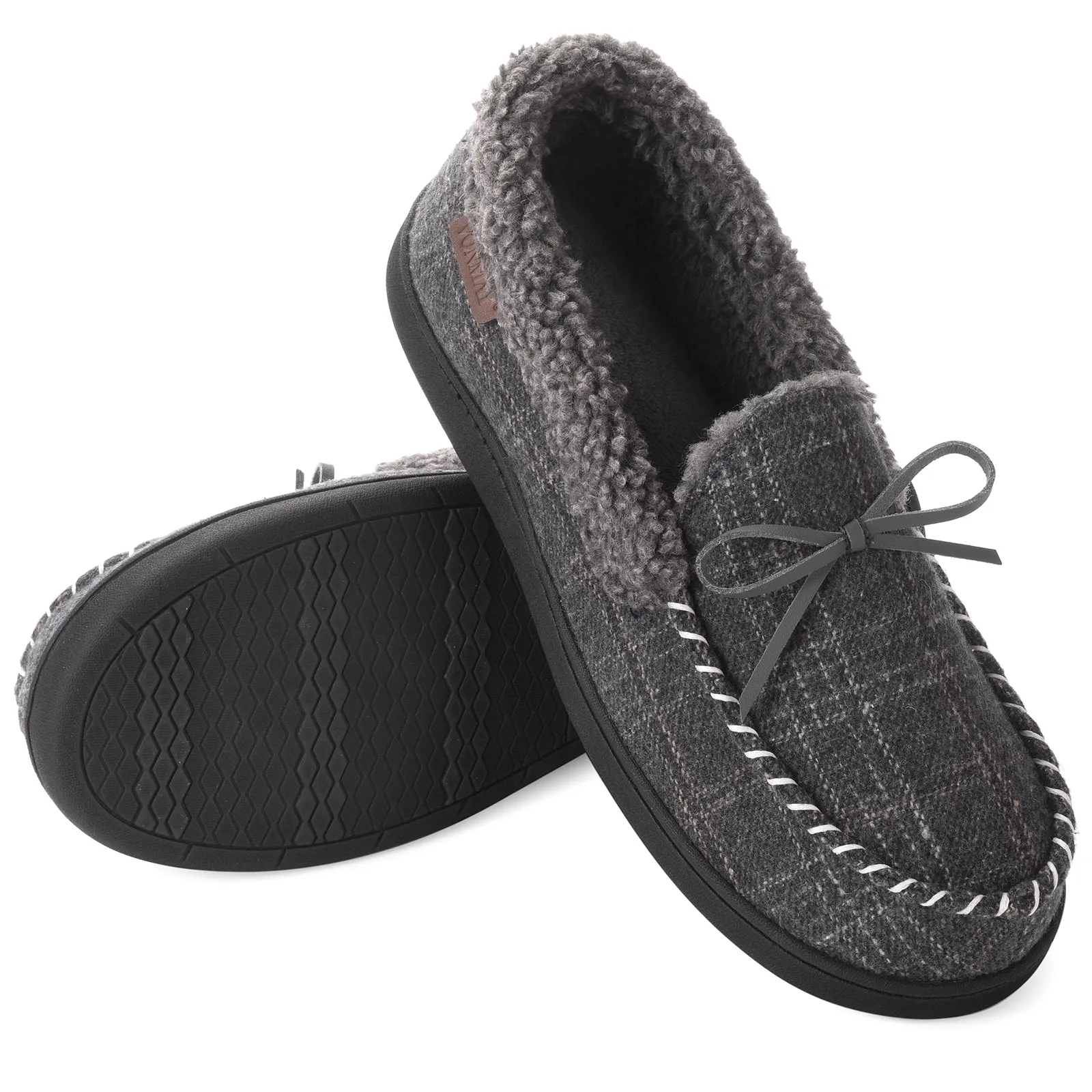 VONMAY Men's Moccasin Slippers Comfort Polar Fleece House Shoes Warm Flannel Lining Memory Foam Indoor & Outdoor