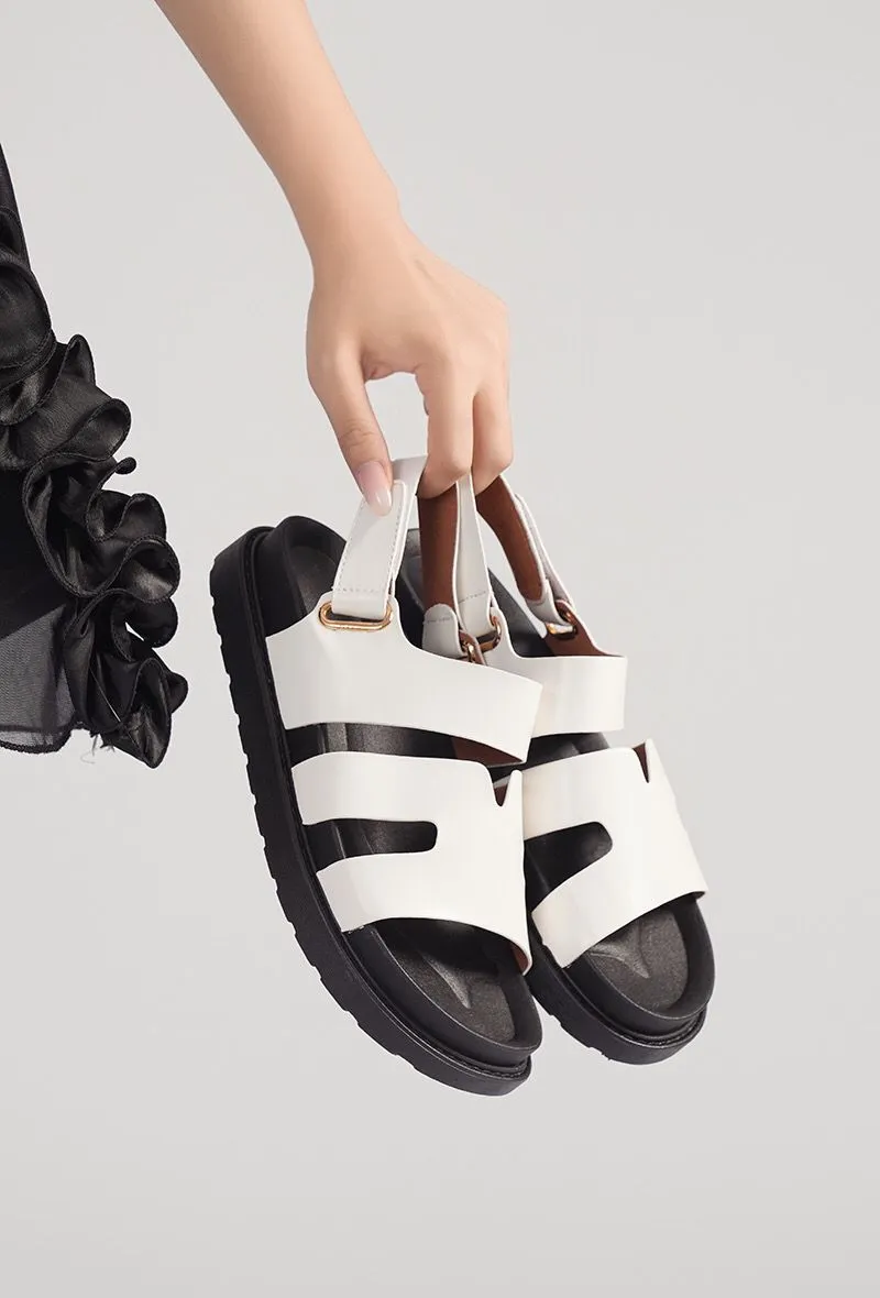 WHITE CUT OUT DETAIL SOFT SOLE FLAT SLIDERS SANDALS