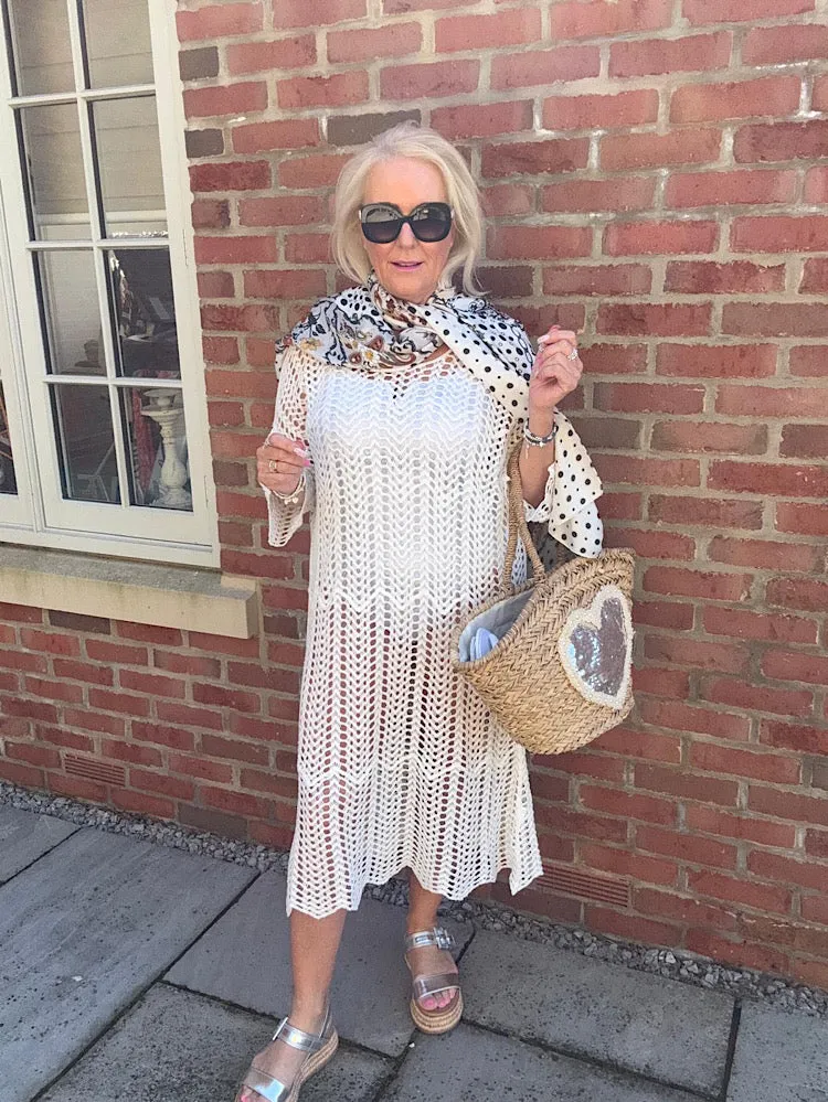 White Loose Knit Collared Dress Olivia