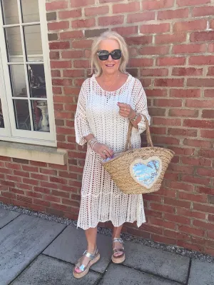 White Loose Knit Collared Dress Olivia