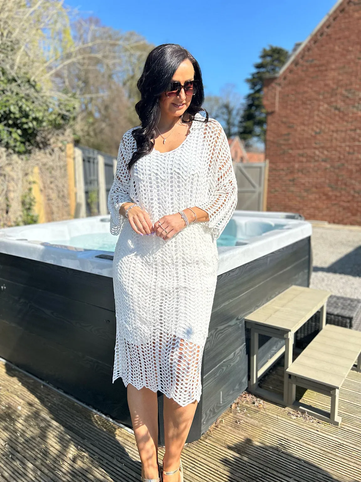 White Loose Knit Collared Dress Olivia