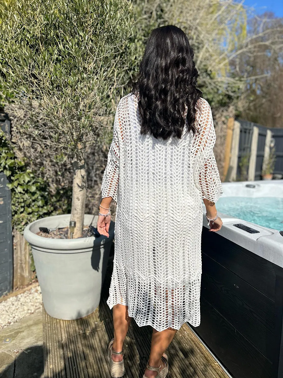 White Loose Knit Collared Dress Olivia