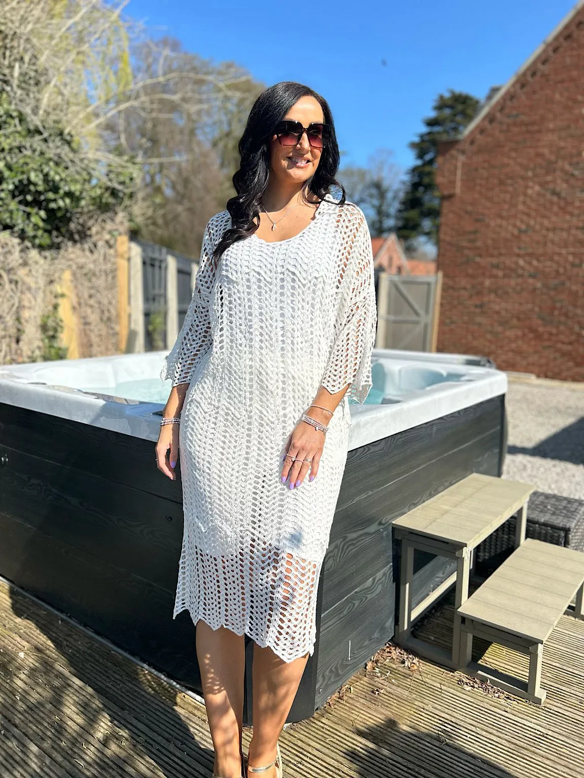 White Loose Knit Collared Dress Olivia