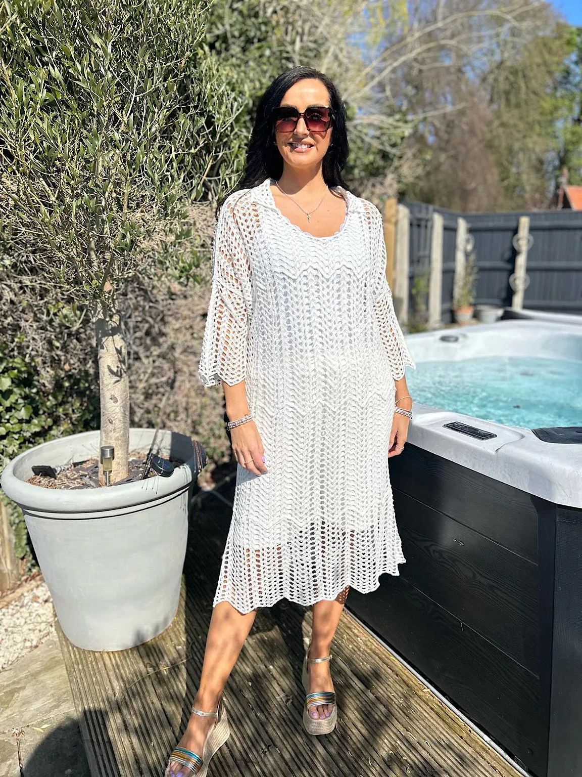 White Loose Knit Collared Dress Olivia