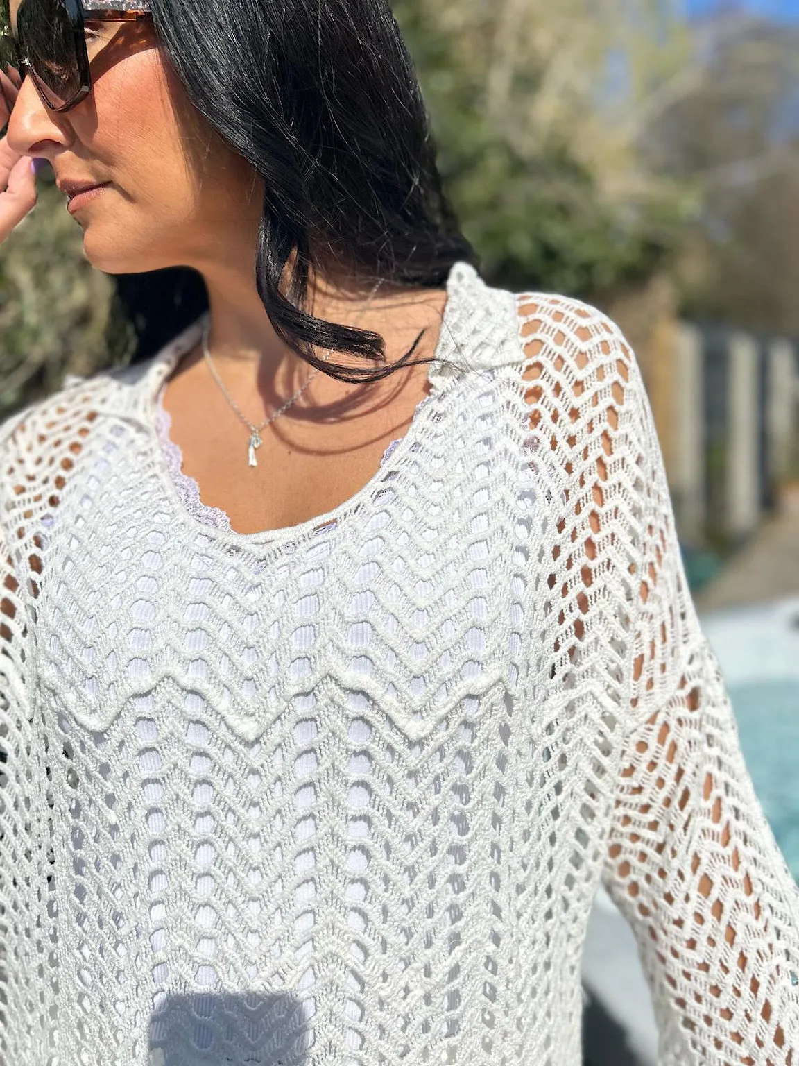White Loose Knit Collared Dress Olivia