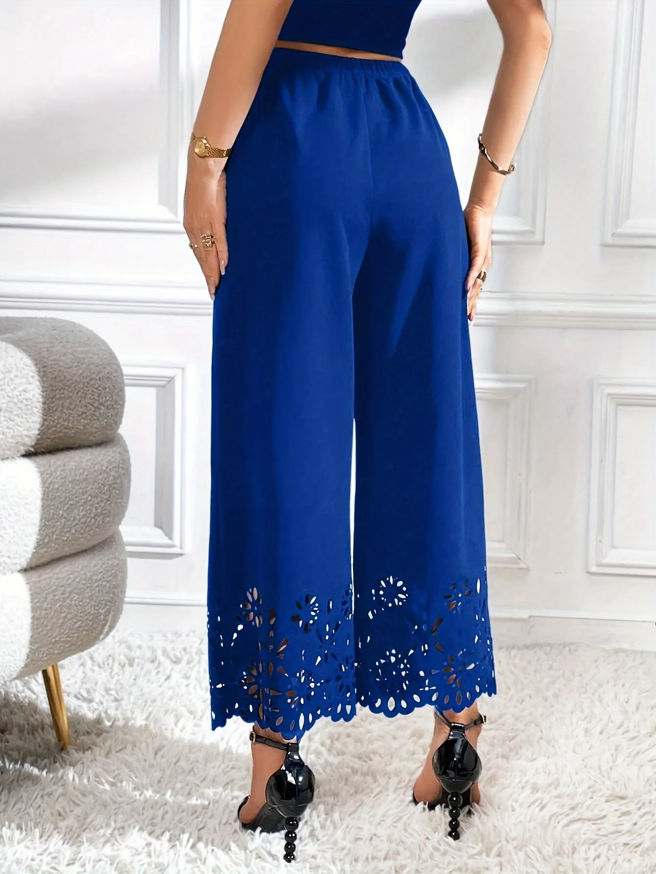 Women's Blue Chic Wide Leg Pants Comfortable Summer Fashion