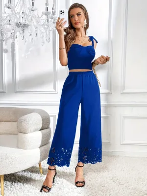 Women's Blue Chic Wide Leg Pants Comfortable Summer Fashion
