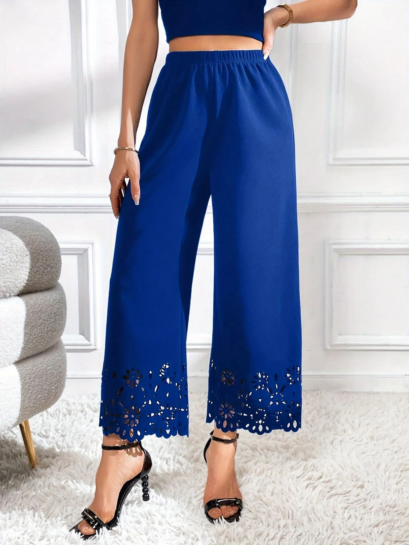 Women's Blue Chic Wide Leg Pants Comfortable Summer Fashion