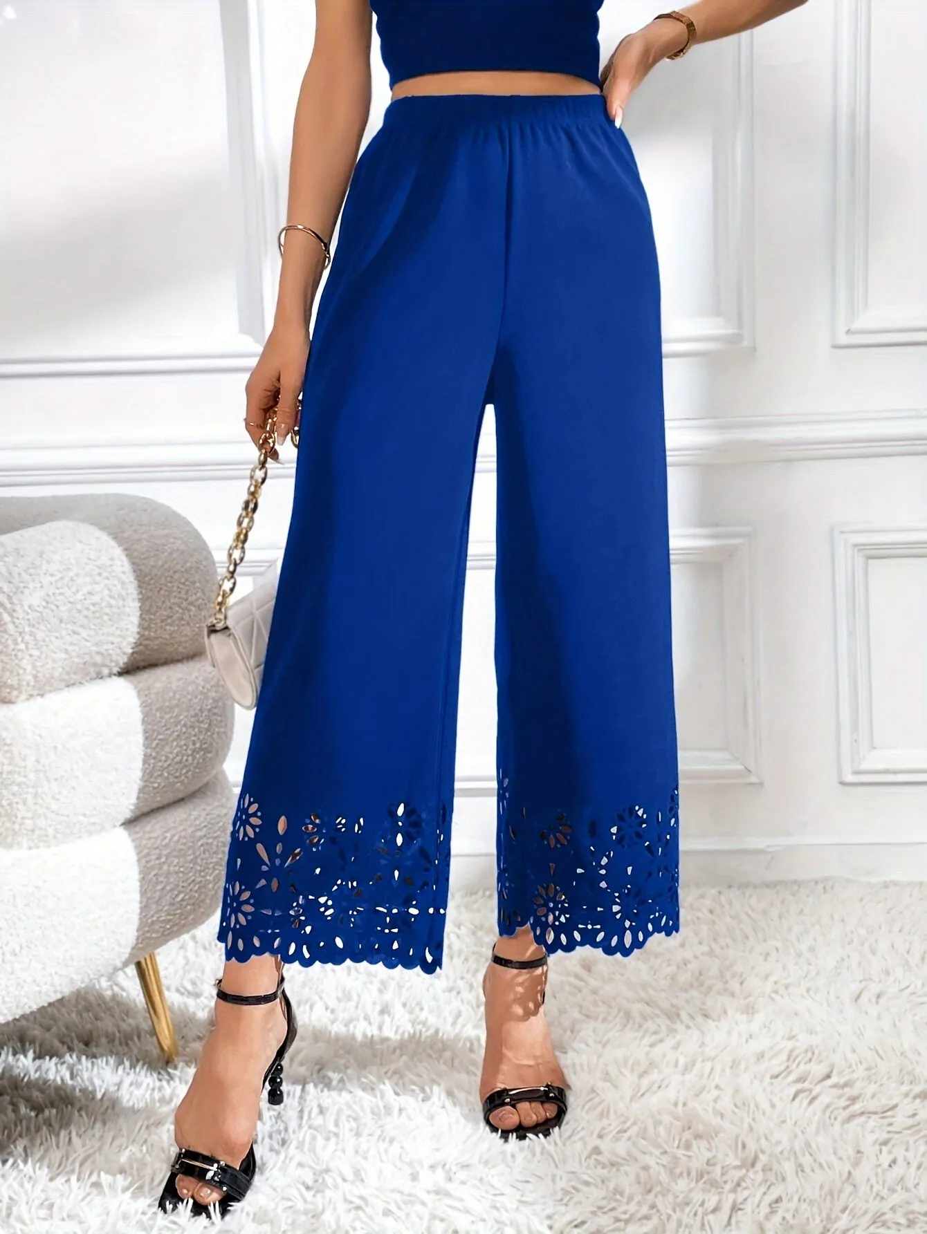 Women's Blue Chic Wide Leg Pants Comfortable Summer Fashion