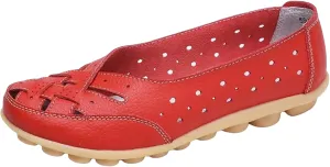 Women's Breathable Comfort Walking Office Flat Loafer Leather Flats Sandals, Slip-On Cutout Orthopedic Loafers for Women Fashion Casual Flats Comfortable Shoes Sandals