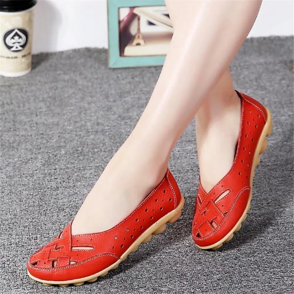Women's Breathable Comfort Walking Office Flat Loafer Leather Flats Sandals, Slip-On Cutout Orthopedic Loafers for Women Fashion Casual Flats Comfortable Shoes Sandals