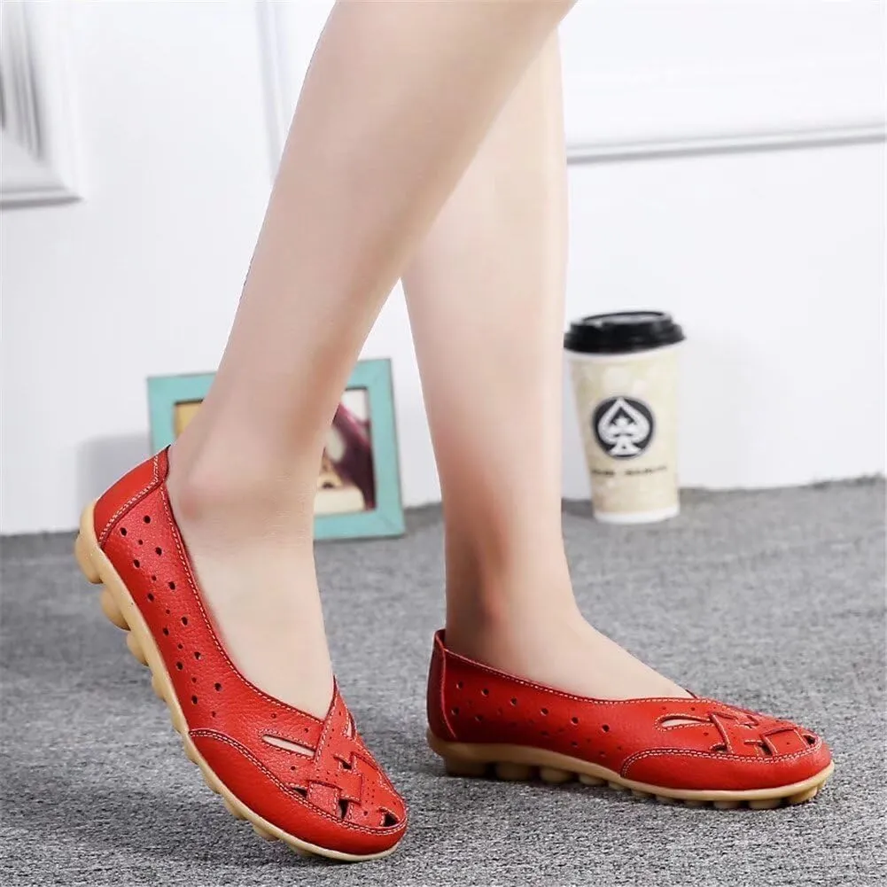 Women's Breathable Comfort Walking Office Flat Loafer Leather Flats Sandals, Slip-On Cutout Orthopedic Loafers for Women Fashion Casual Flats Comfortable Shoes Sandals