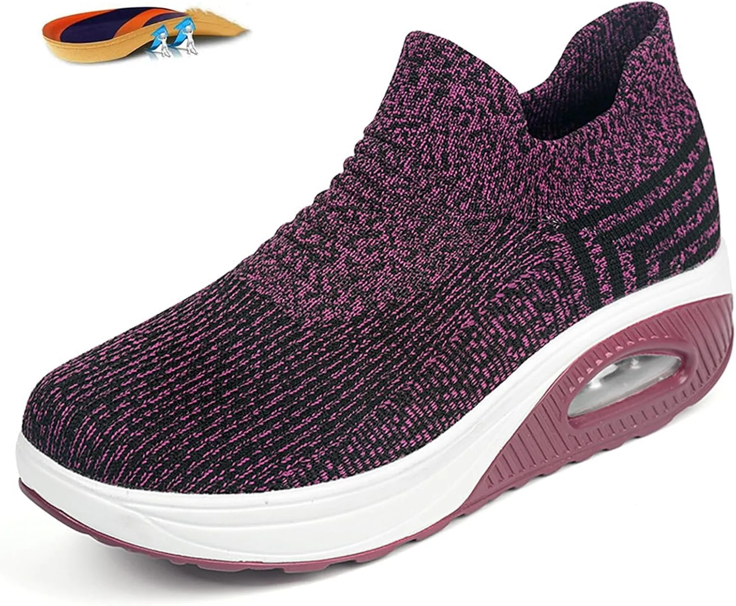 Women's Mesh Walking Air Cushion Sock Sneakers Casual Orthopedic Platform Wedge Nurse Slip-ons Loafers Light Arch Support Toning Rocker Shoes