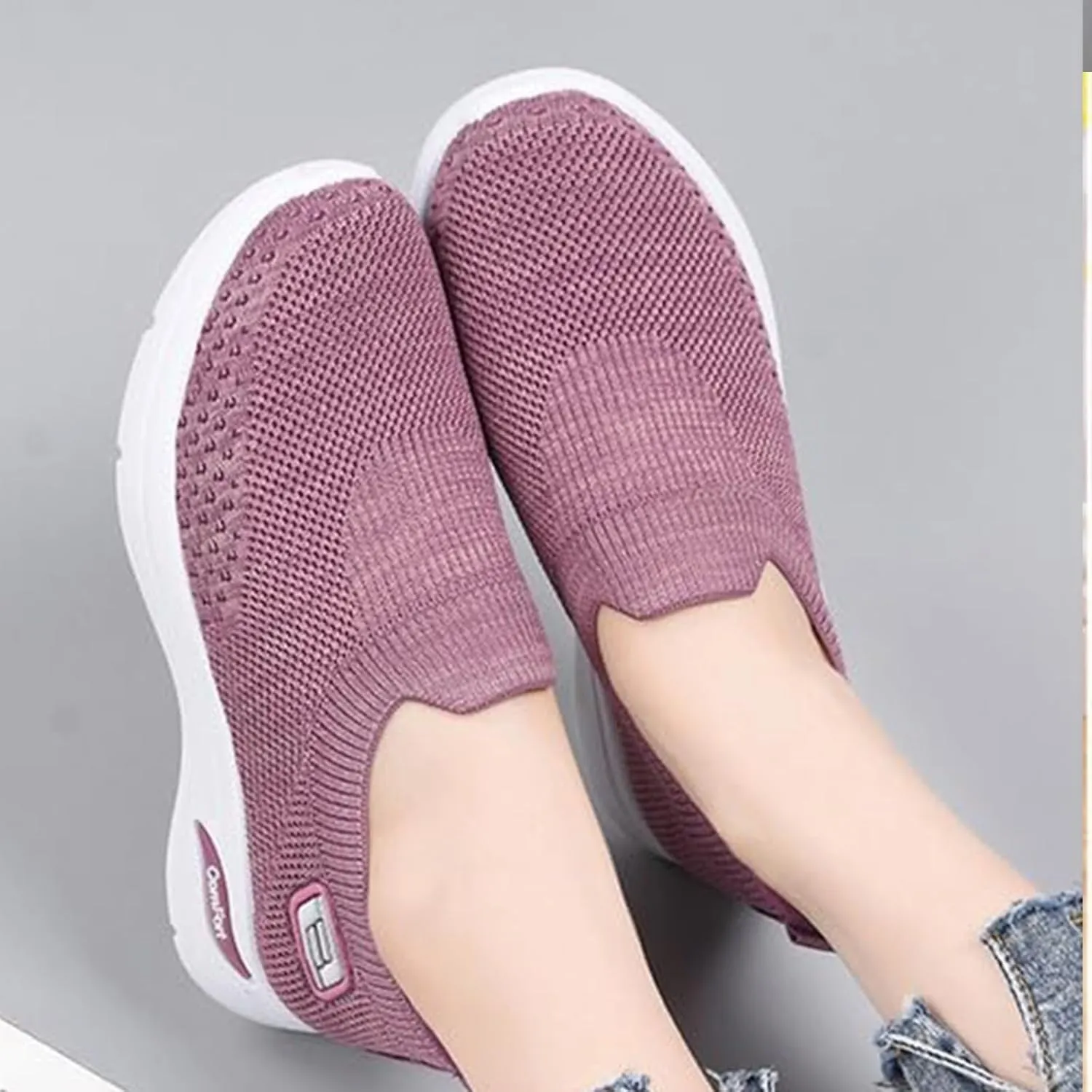 Womens Orthopedic Shoes Breathable Lightweight with Arch Support Sneakers Soft Knitted Slip-On Running Jogging Shoe Casual Comfortable Slip Ins Workout Tennis Shoes Mesh Trainers