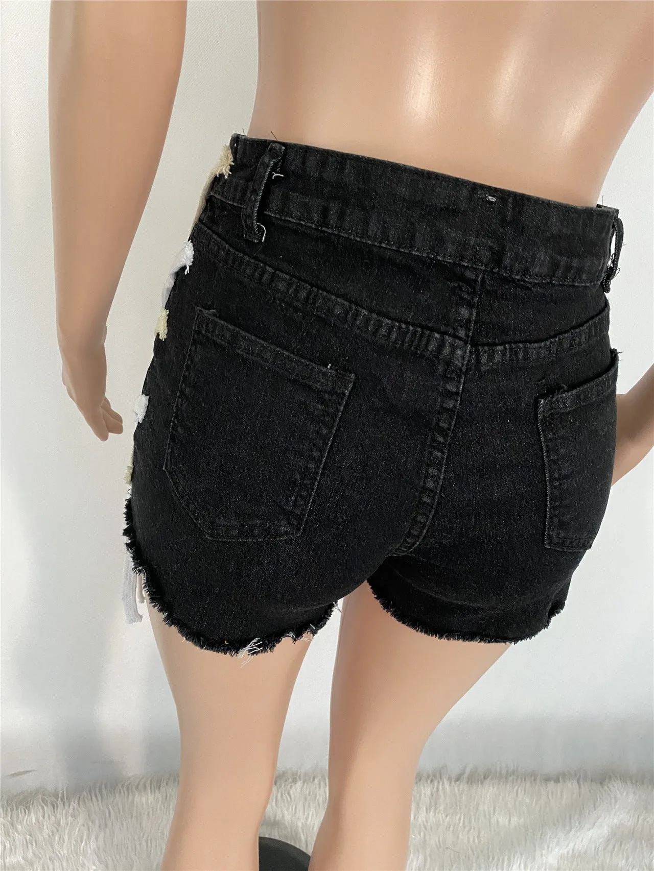 Womens's High Waist Short Jeans Eyelet Bandage Derocation Shorts